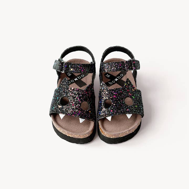 Summer Vibes! Natural Cork Kids Sandal | FOX Black Glitter for wholesale by BOXBO