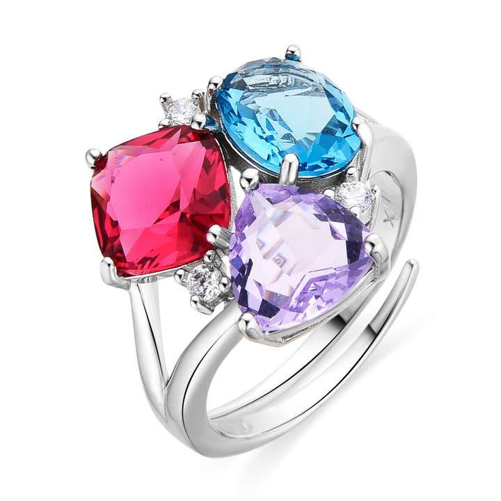 Anillo Luxenter de Plata de Ley 925 y Cuarzo Hidrotermal Multicolor acabado rodio - Damam for wholesale by Luxenter