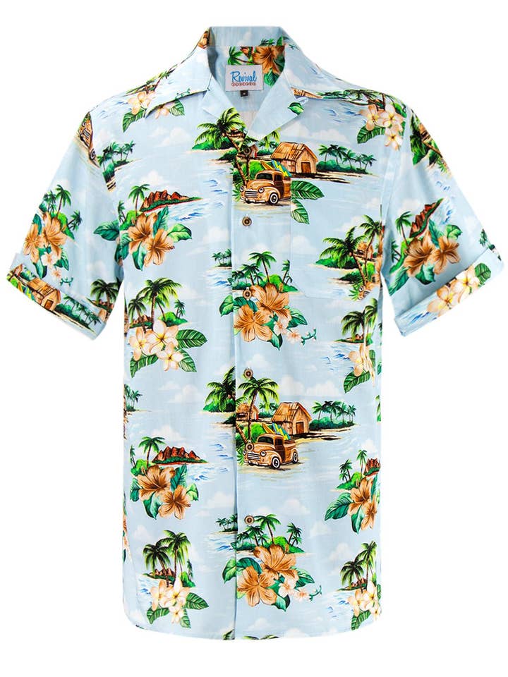 Cotton Hawaiian Shirt - Woody Auto for wholesale by Revival Vintage Ltd