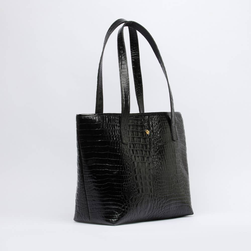 MESCH - Vendita all'ingrosso Borsa tote - Donna - Borsa a tracolla Kyle in vera pelle goffrata Croc-Goffrata - Nera1