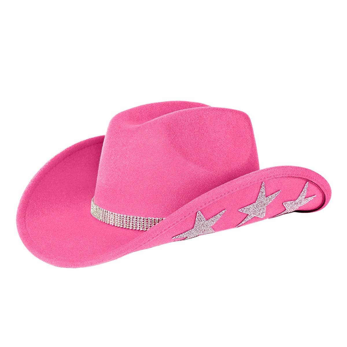 Funky Junque - Wholesale Cowboy Hat - Women's - Cowboy Hat - Felt w/ Stars & Rhinestone Trim - Candy Pink0
