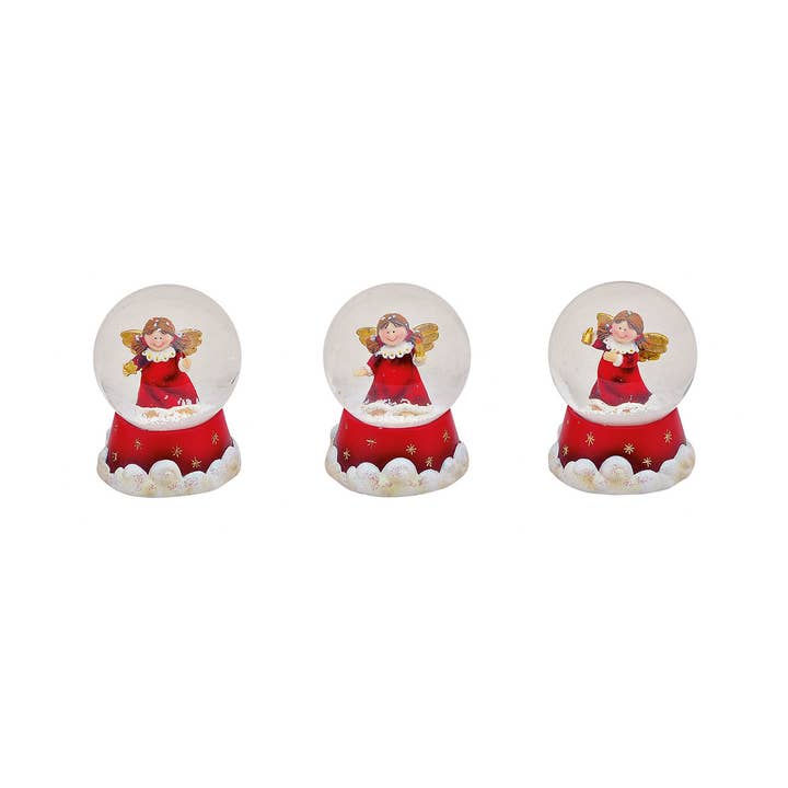 Snow globe angel in red made of poly, 3 assorted (W/H/D) 4x6x4 cm for wholesale by Wurm