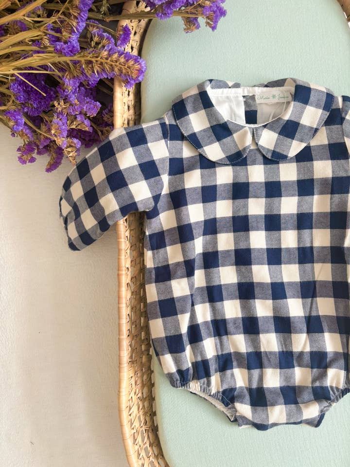 Maria Jasmim Baby & Child - Wholesale Bodysuit (Non-Footed) - Baby - Blue Gingham Romper1
