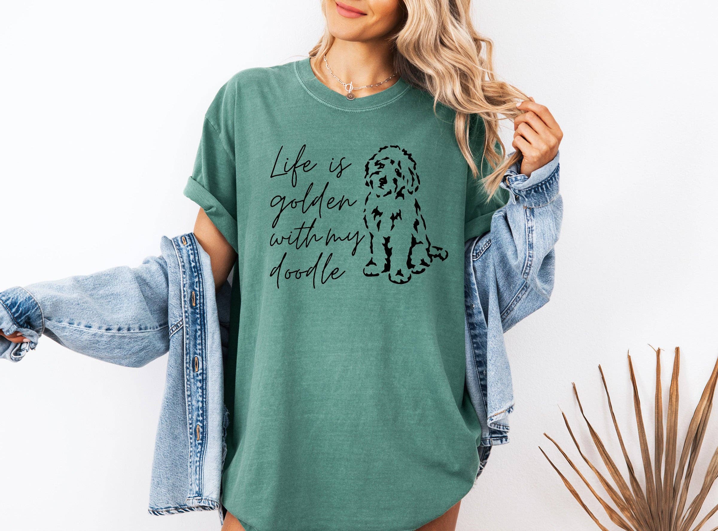 Verita Culture - Wholesale Screen Printed T-Shirt - Women's - Life Is Golden With My Doodle Dog mom Garment Dyed T Shirt8
