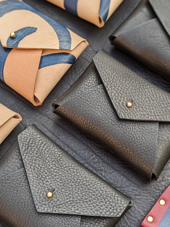 Frankie- Envelope Black Leather Card Holder for wholesale by Jane De Bono Textiles England