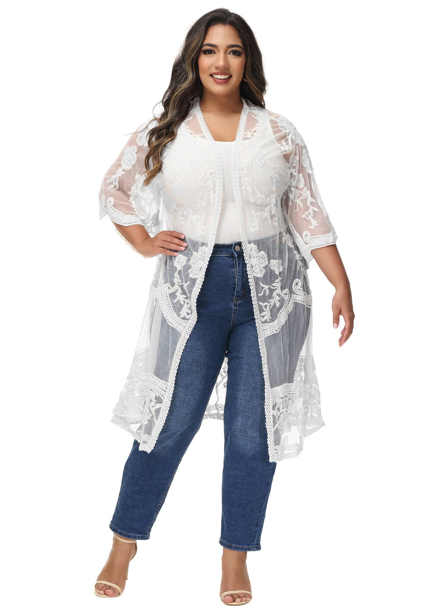Anna Kaci Wholesale - Wholesale Cardigan - Women's - Women's Plus Size Lace Cardigan Open Front Floral Cardigan45