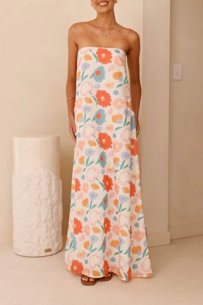 Rosa Clothing - Wholesale Dress - Women's - Western cowgirl Desert Theme print strapless dress2