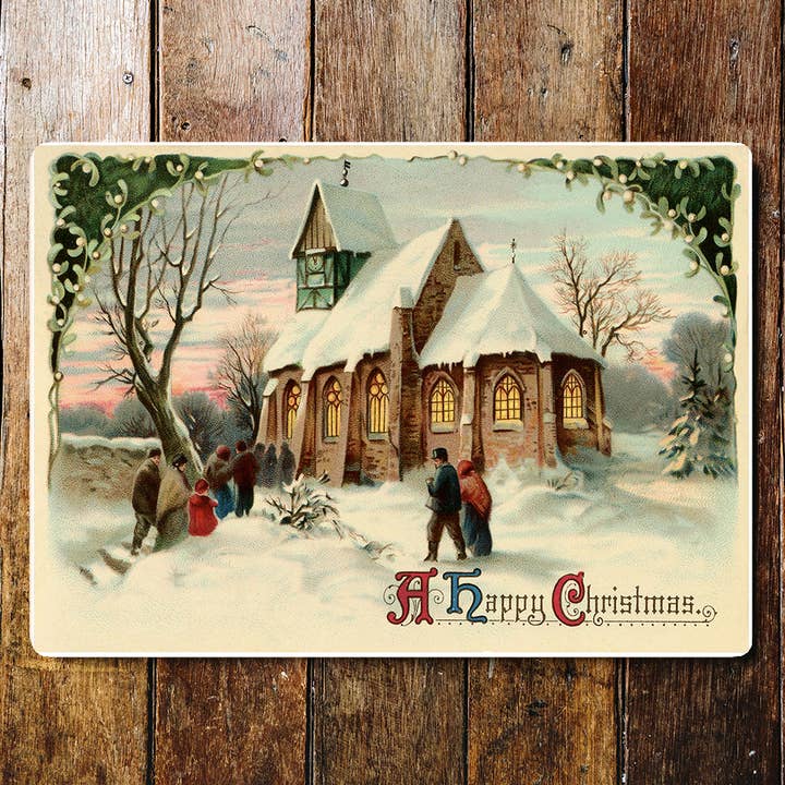 Placa metálica con texto en inglés «A Happy Christmas Church Snow People» para venta al por mayor de The British Metal Signs Company