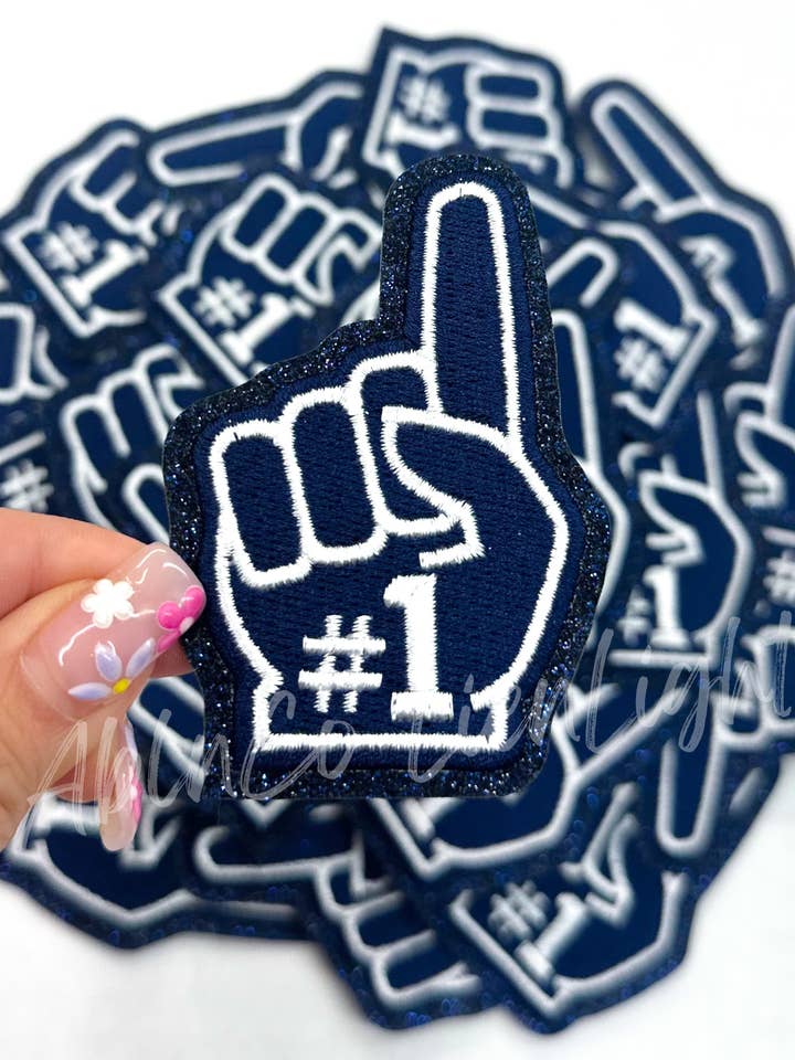 navy #1 foam finger game day trucker hat patch iron on for wholesale by ABLNco