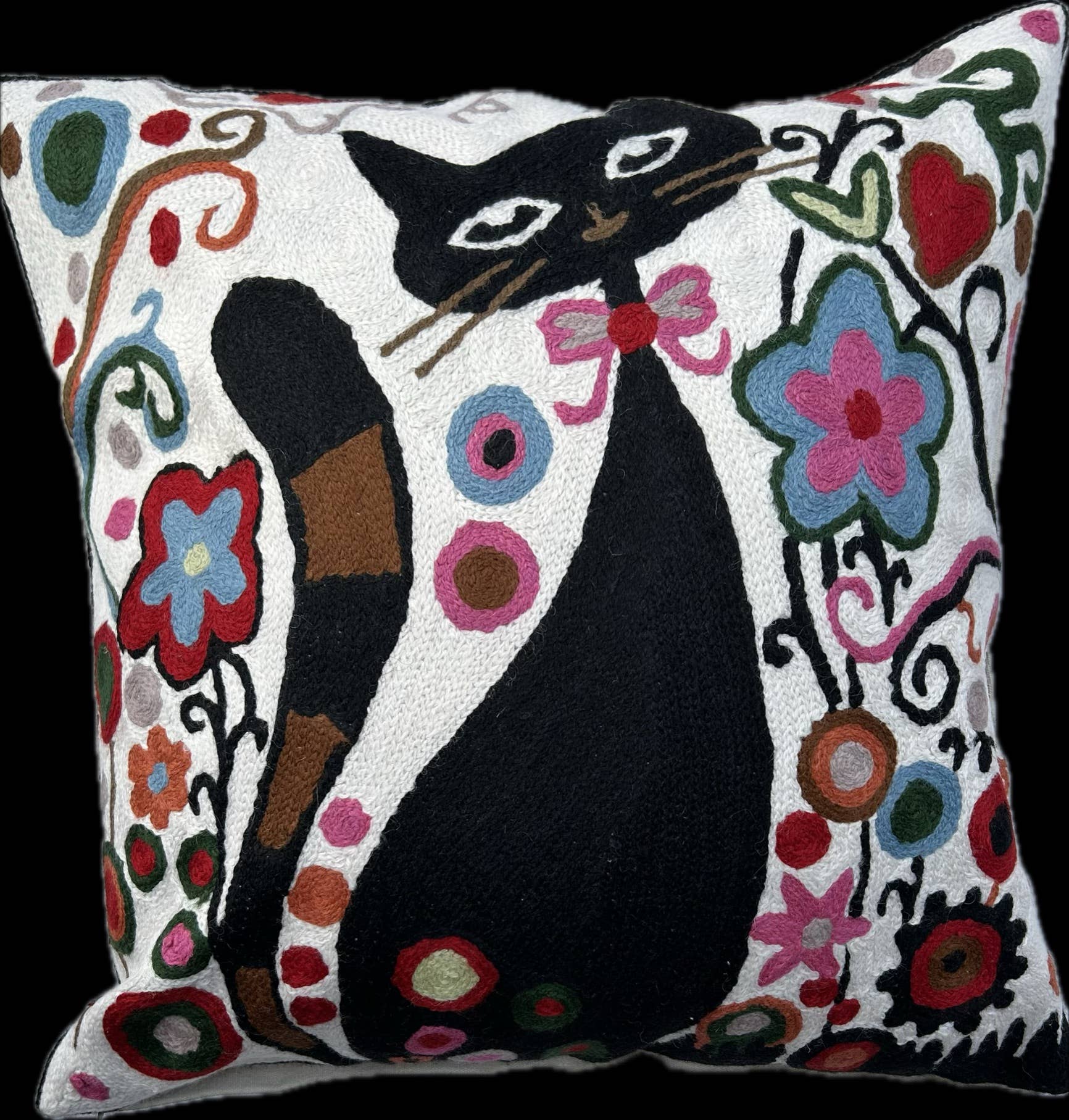 Cashmere Crafts Inc - Wholesale Throw/Decorative Pillow - Hand-Embroidered Cat Design Pillow - 18-inch Square1