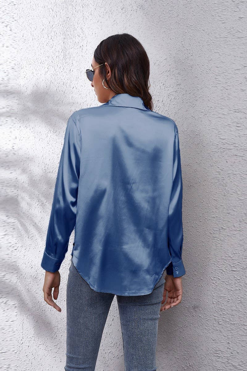 NINEXIS - Wholesale Button Down Shirt - Women's - CWTBLL0691_Button Down Silky Satin Long Sleeve Top36