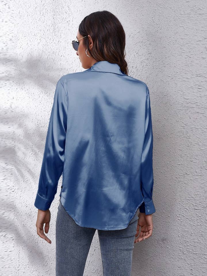 NINEXIS - Wholesale Button Down Shirt - Women's - CWTBLL0691_Button Down Silky Satin Long Sleeve Top36