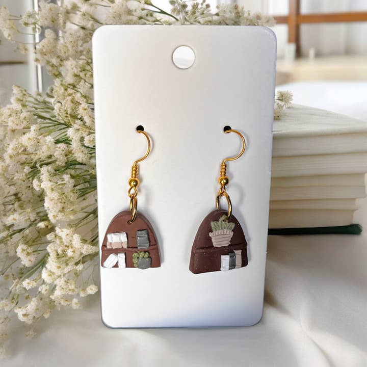 Earrings - Dangle - Polymer Clay- Handmade- Bookworm for wholesale by Formed By Clay