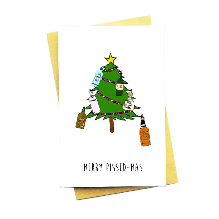 Merry Pissed-mass... Funny Alcohol Christmas Card for wholesale by Nocturnal Paper