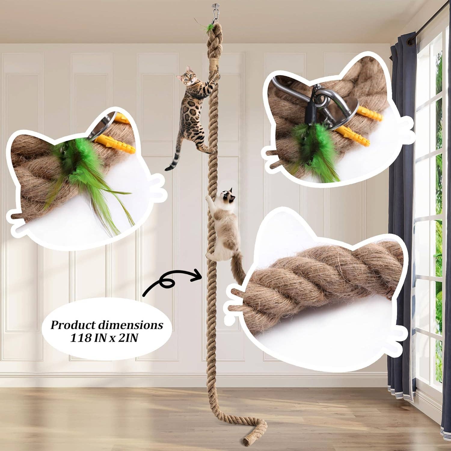 VIGOR – wholesale Pet scratcher – Cat – Cat Climbing Rope with Hook for Ceiling & Wall Mounted4