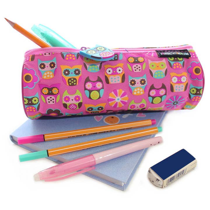 Powell Creative Products Ltd - Wholesale Pencil Case/Pouch - Pink Pencil Case Hooty Owls Barrel for Back To School