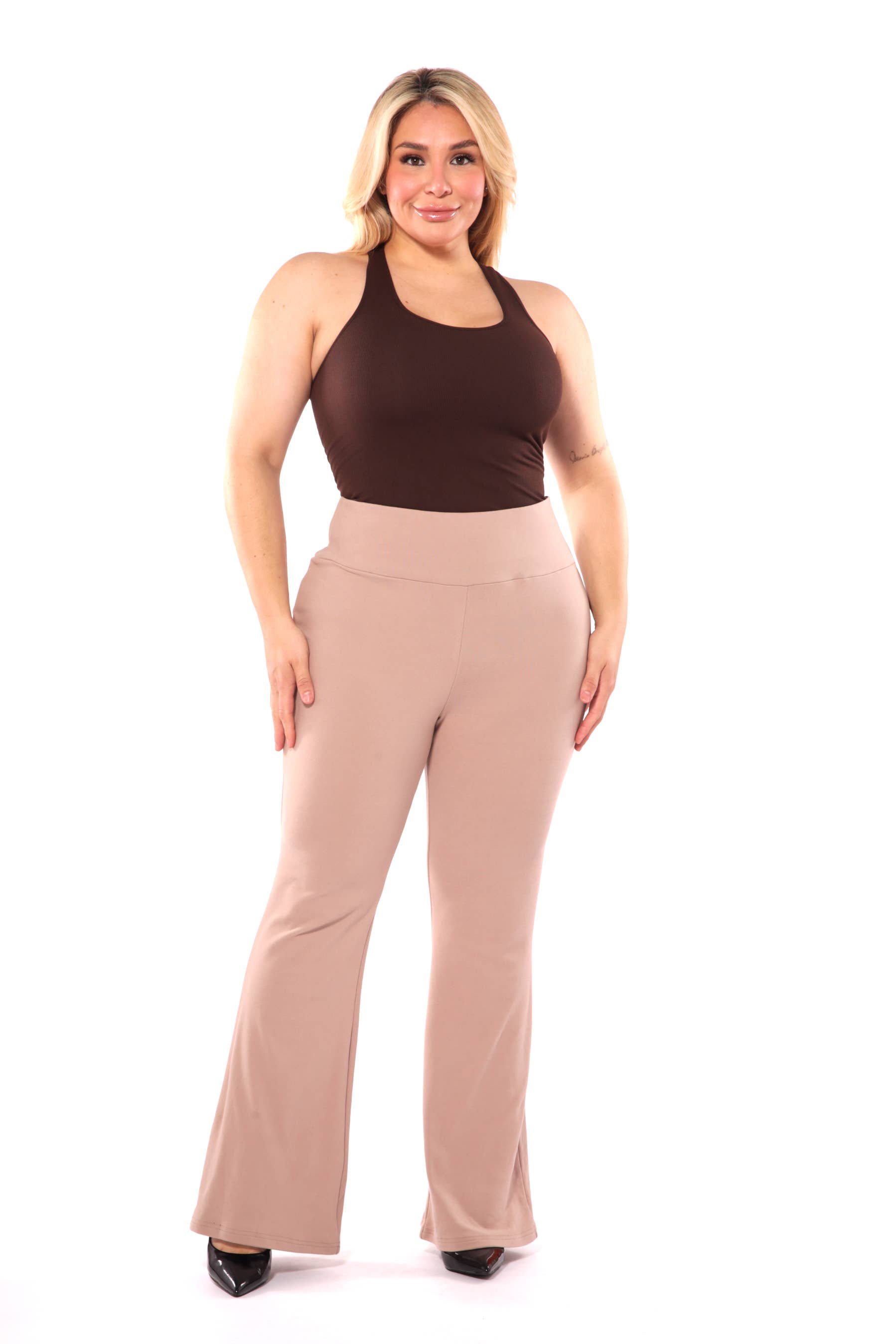 REDFINCH APPAREL INC - Wholesale Pants - Women's - Womens Plus Size High Waist Soft Brushed Flare Pants1
