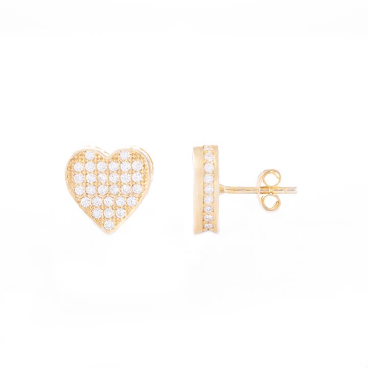 Gold Plated Sterling Love Heart Cubic Zirconia Stud Earrings for wholesale by Who's Charlie