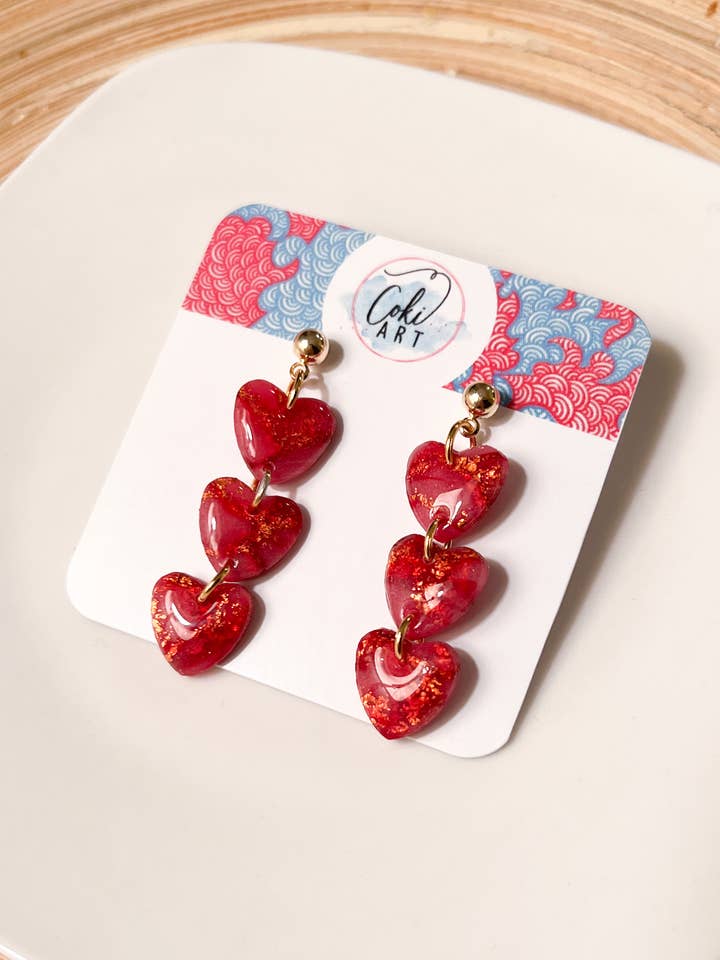 Heart Dangle Earrings | Polymer Clay for wholesale by Coki Art