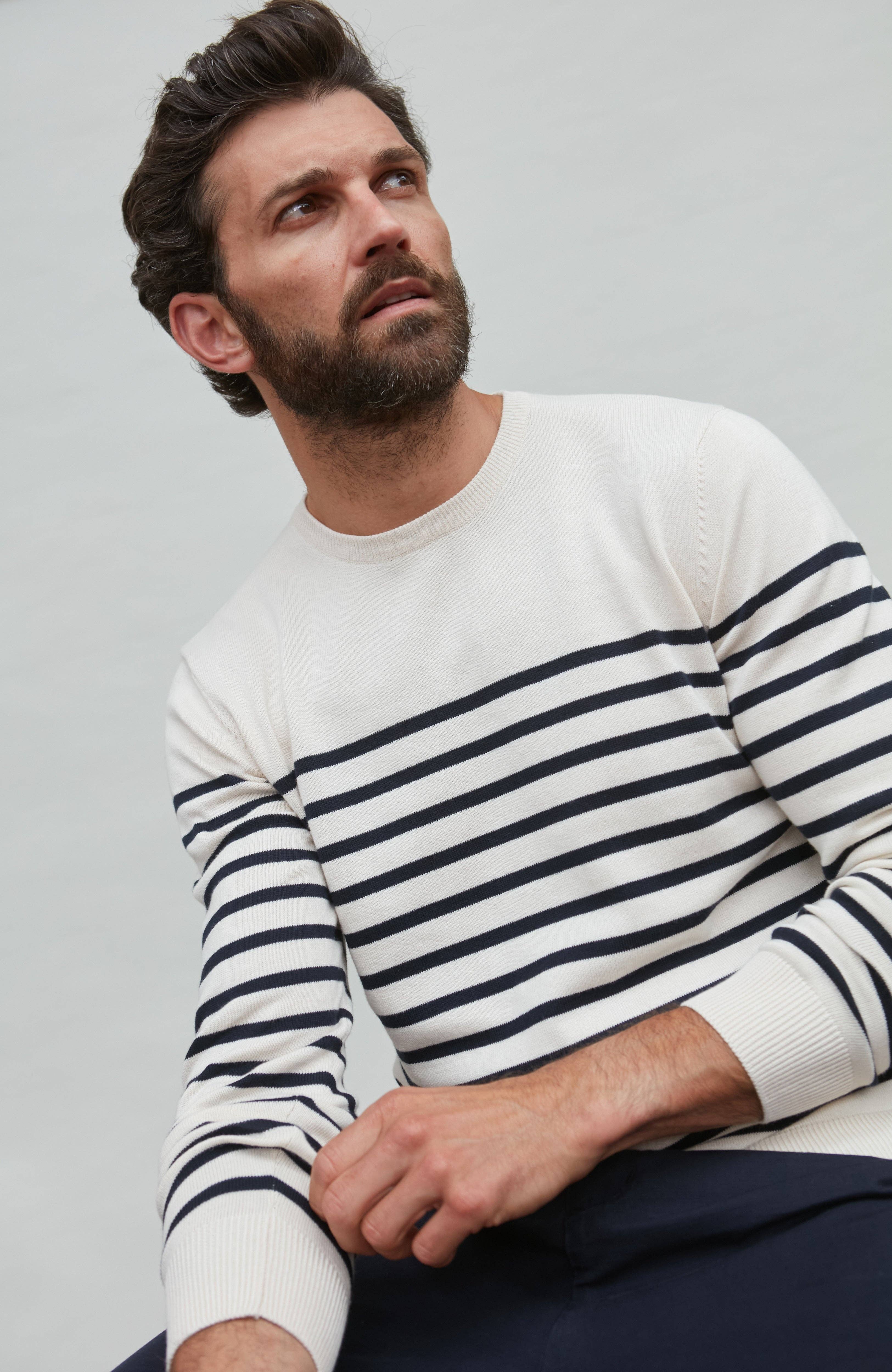 Paul James Knitwear – wholesale Knitted jumper – Men′s – Mens Lightweight Cotton Striped Breton Sweater1