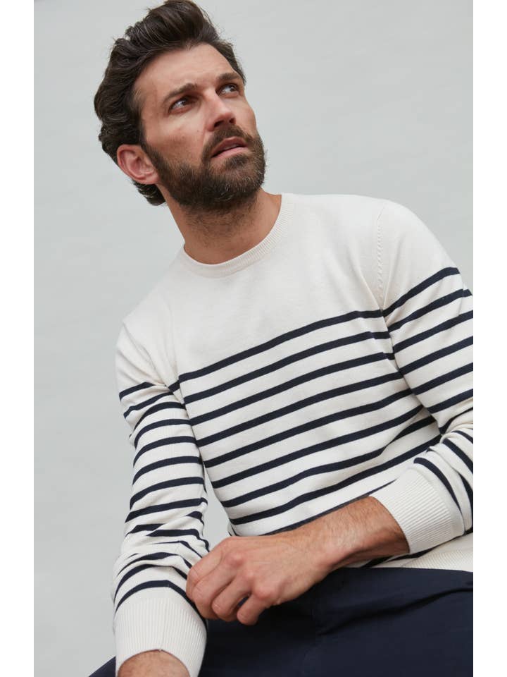 Paul James Knitwear - Wholesale Gebreide trui - Heren - Lichtgewicht katoenen gestreepte Bretonse trui voor heren8