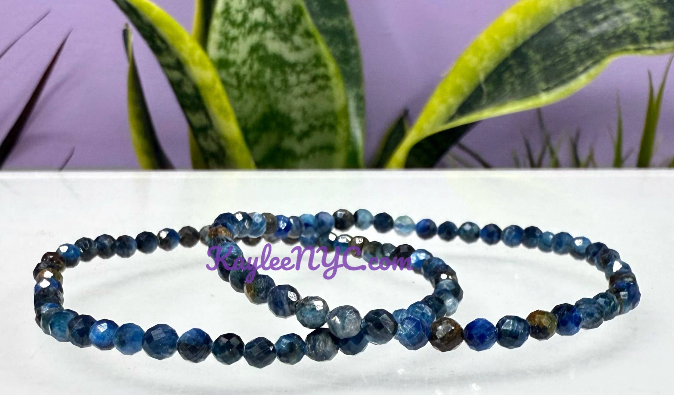 KayleeNYC - Vendita all'ingrosso Parure di gioielli - Bracciale in Cristallo di Cianite Blu Naturale Sfaccettato 4mm 7,5”4