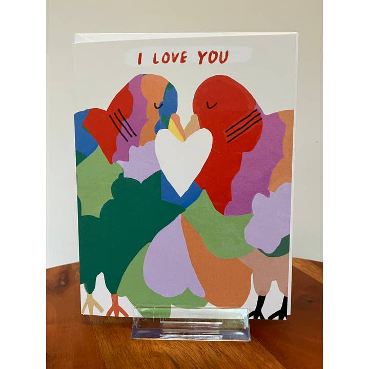 Carte de vœux A2 - Je t'aime oiseaux pour la vente par Colleen Harrington Studio