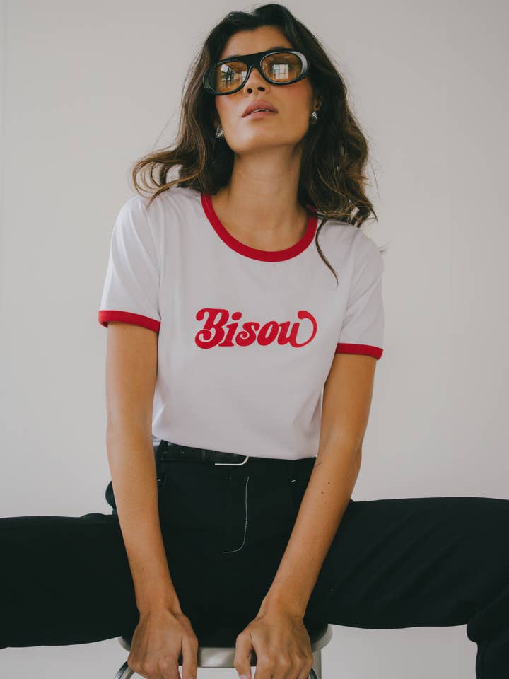 Le Mot - Wholesale Screen Printed T-Shirt - Women's - Ringer t-shirt Bisou
