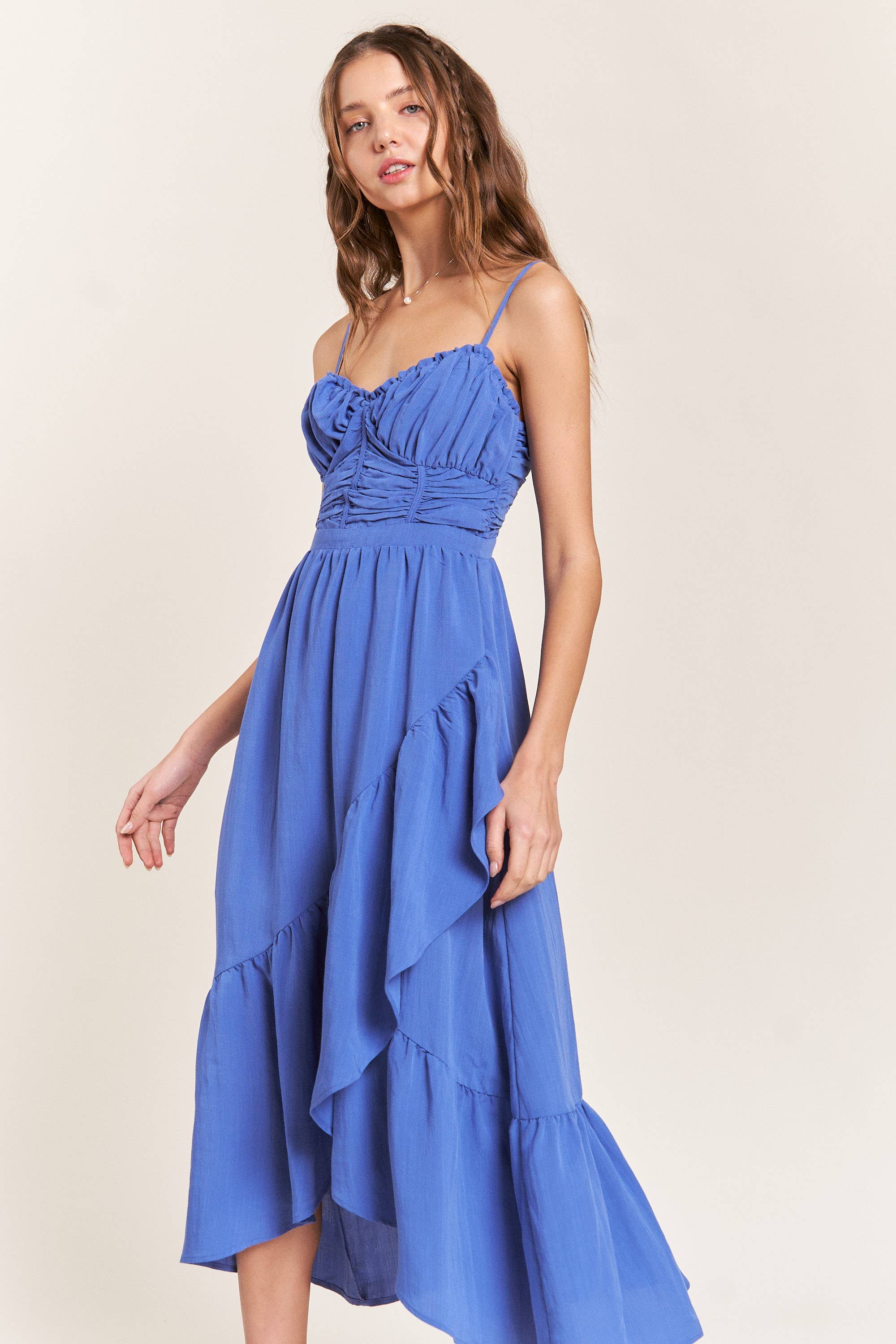 In The Beginning - Vente Robe – femme - Robe longue bleue à découpes latérales détaillées5