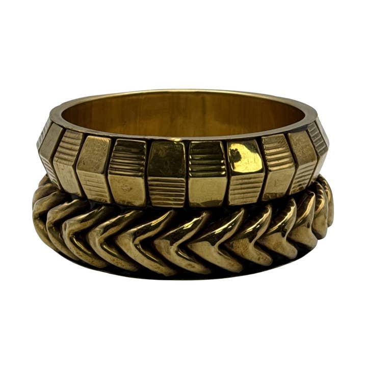 Gold-Tone Brass Textured Stacked Bangle Set for wholesale by Treasure Jewelry