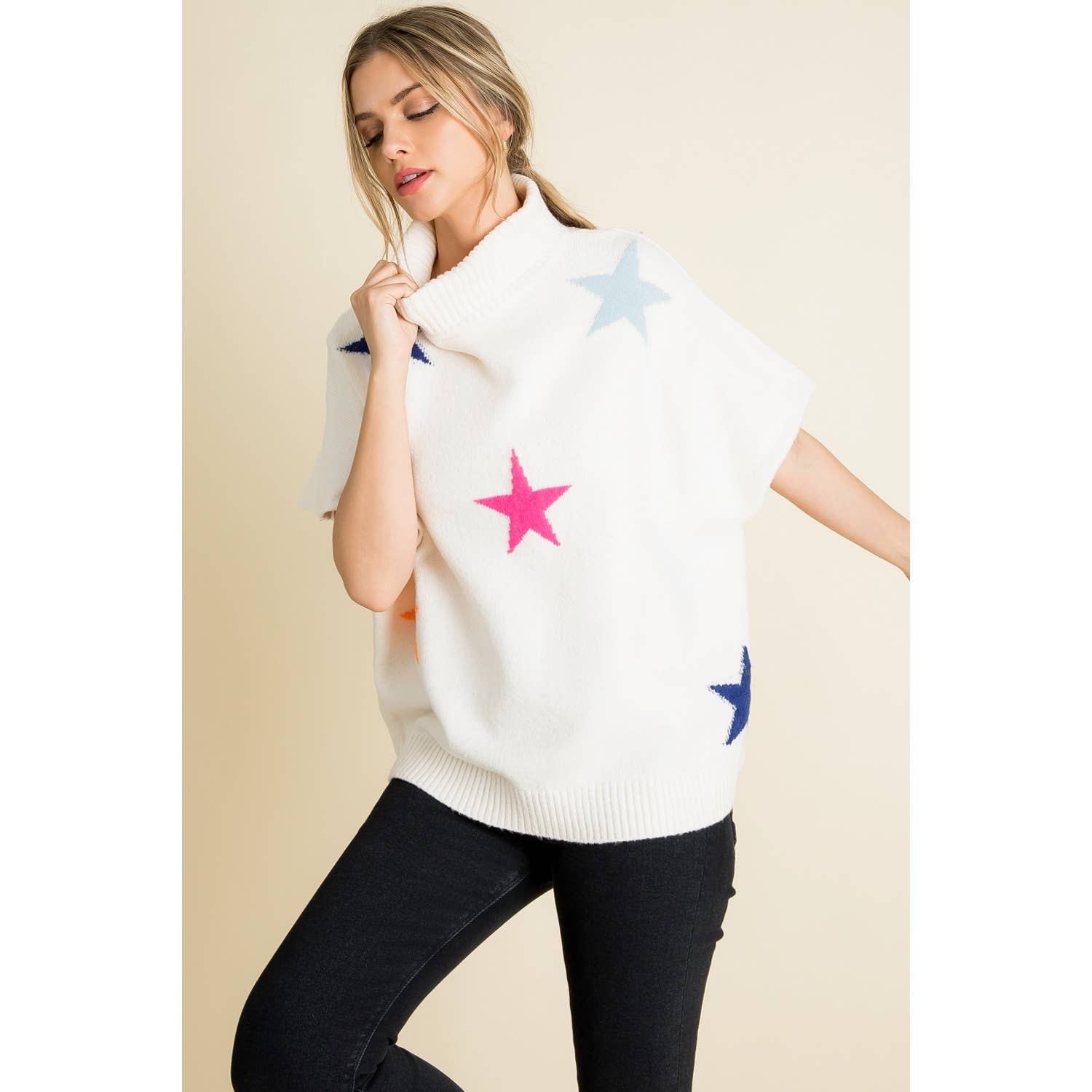 CREAM Star Pattern Poncho for wholesale on Faire9