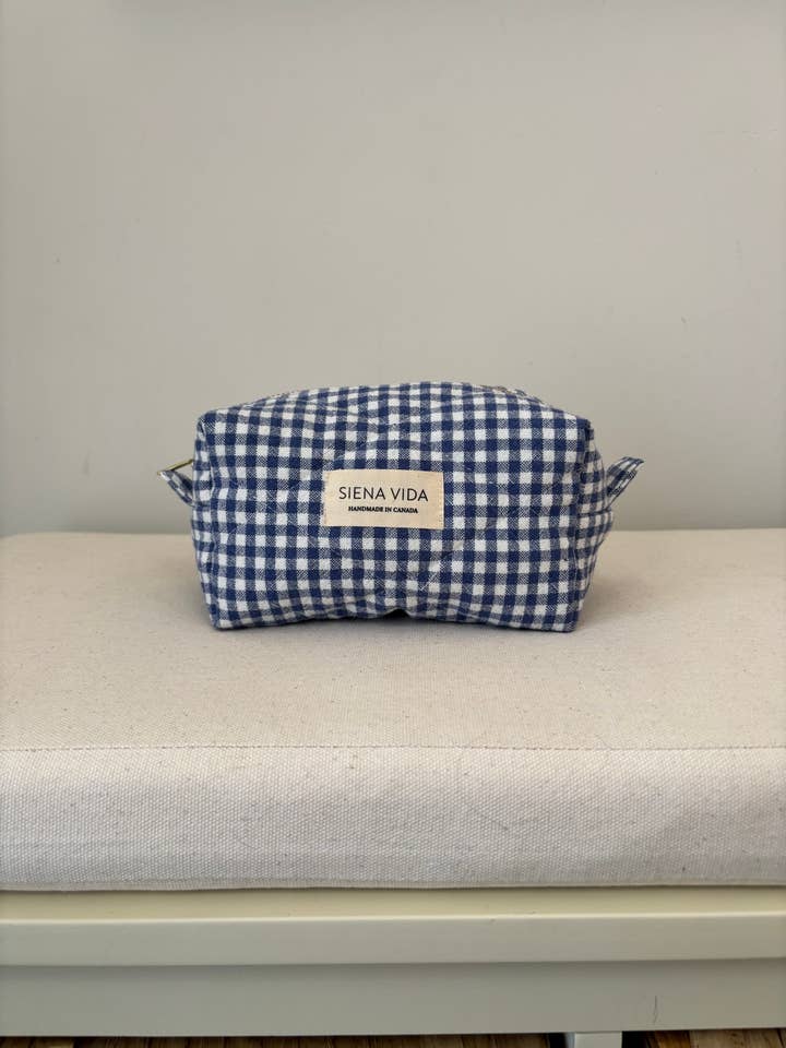 Denim Gingham Quilted Pouch - Small for wholesale by Siena Vida