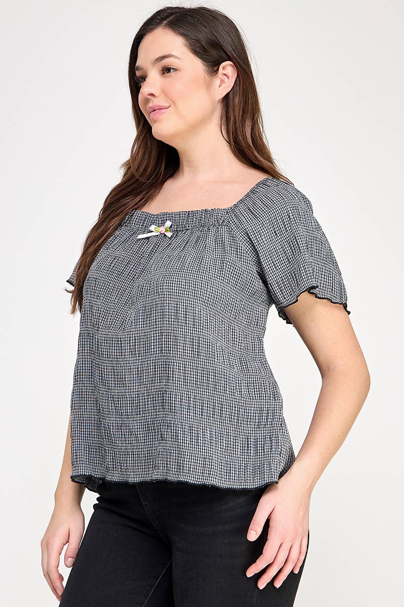 Haute Fox Plus Size & Contemporary - Vente Chemisier – femme - Haut à manches courtes grande taille avec petit nœud - JK18736-T13