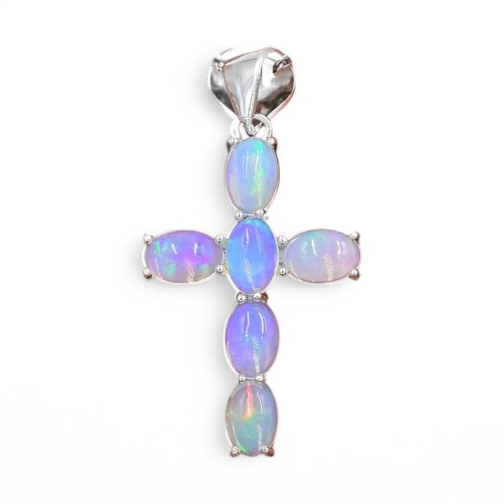 2CT Oval Cabochon Opal Cross Pendant Necklace for wholesale by GEMPARA