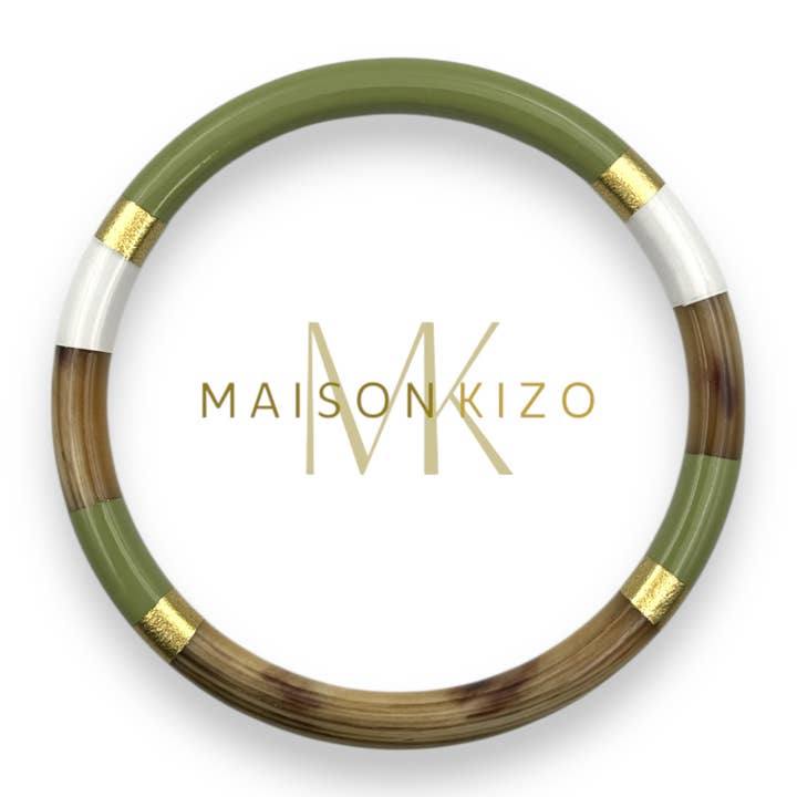 Pulsera lacada cuerno de búfalo Multicolor Caqui Blanco Dorado C22 para venta al por mayor de MAISON KIZO