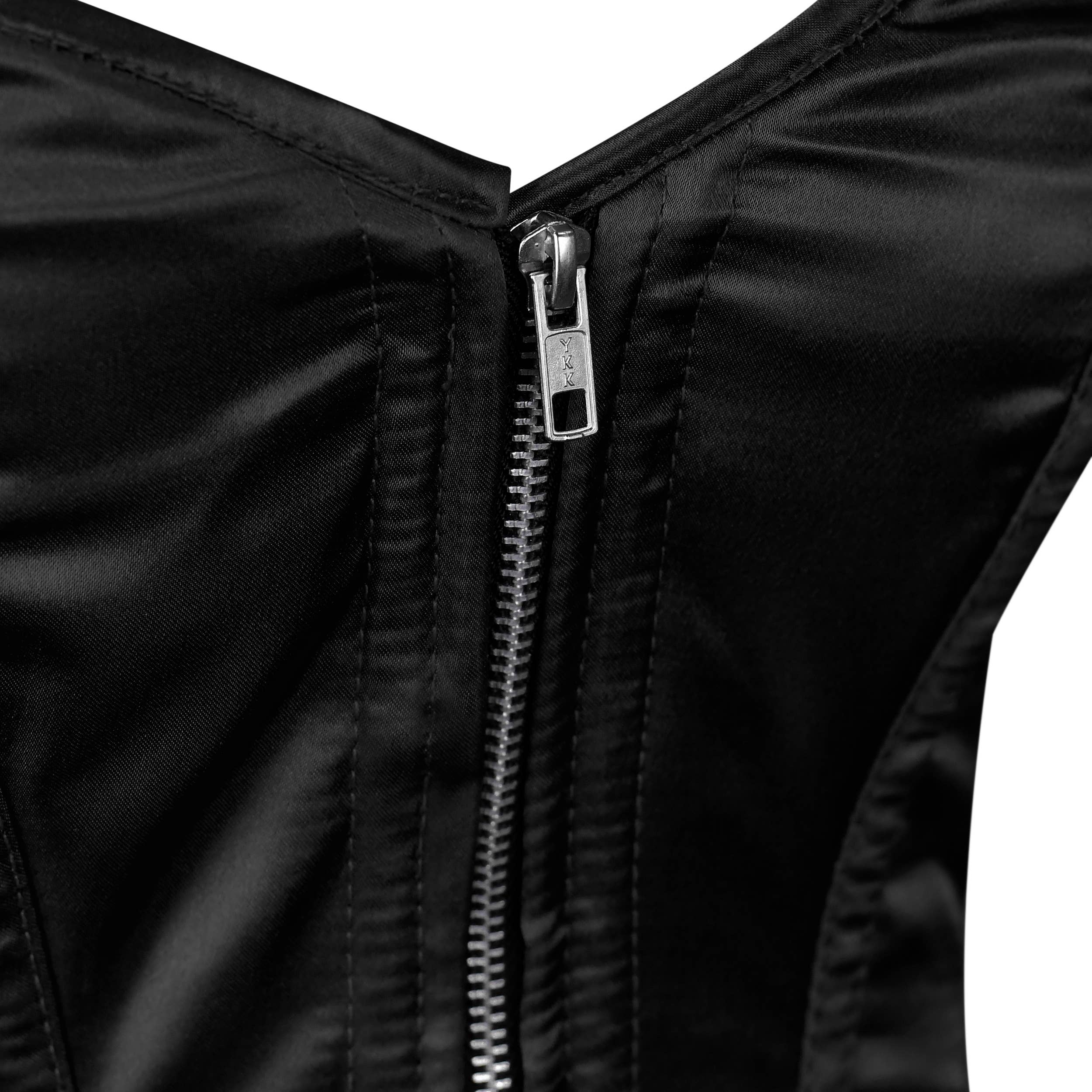 Attire Fashion Club – Engroshandel Korset – til kvinder – Håndlavet sort satin overbustkorset - stålstiver4