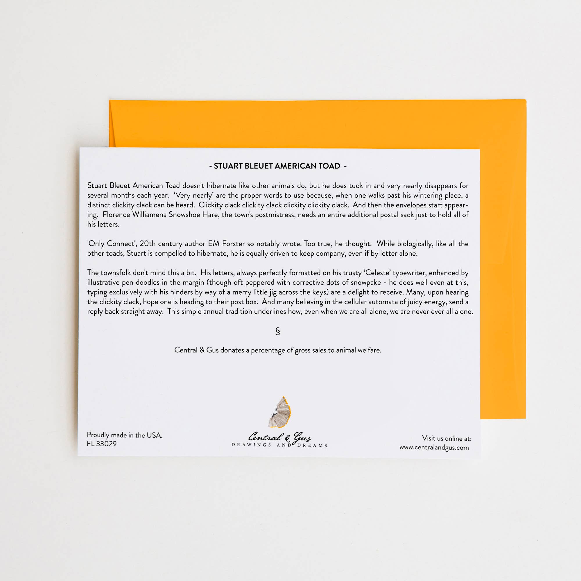 Central & Gus - Wholesale Everyday Greeting Card - Stuart Bleuet American Toad Note Card1