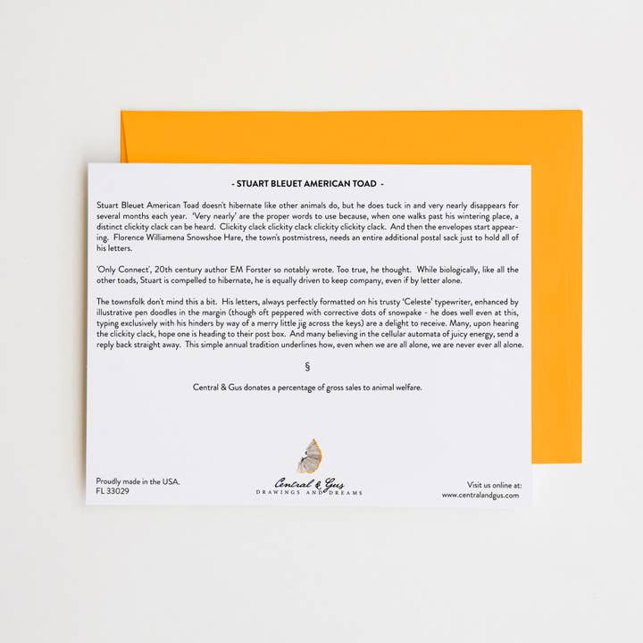 Central & Gus - Wholesale Everyday Greeting Card - Stuart Bleuet American Toad Note Card1