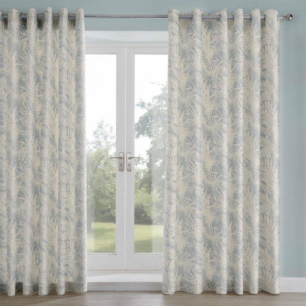 Fern Leaf Duck Egg Printed Lined Curtains for wholesale by TEXTURED LIVES