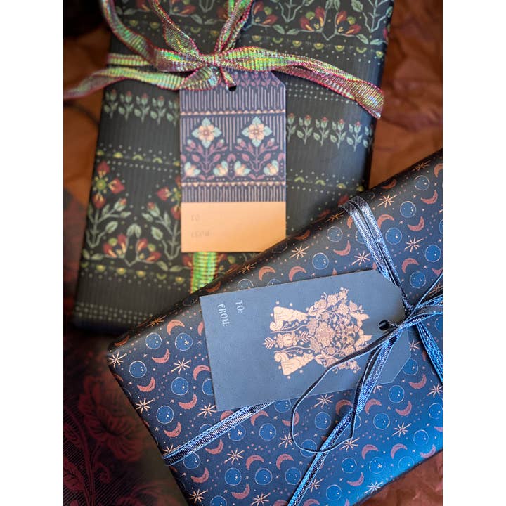 re:mused studio - Wholesale Flat Wrap - Midnight Blooms Gift Wrap Sheet-Double Sided9