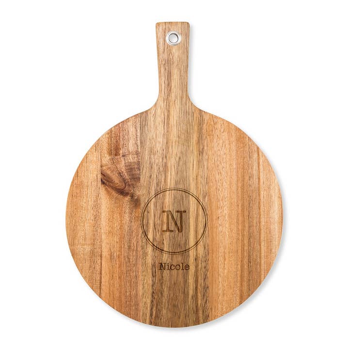 Weddingstar Inc. - Wholesale Cutting Board - Round Cutting & Serving Board With Handle - Circle Monogram1
