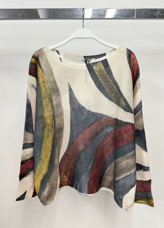 VENTI6 - Wholesale Knit Sweater - Women's - GOLD FOIL BRUSHSTROKE PRINT SWEATER (90668-9066-FOILBRUSH)6