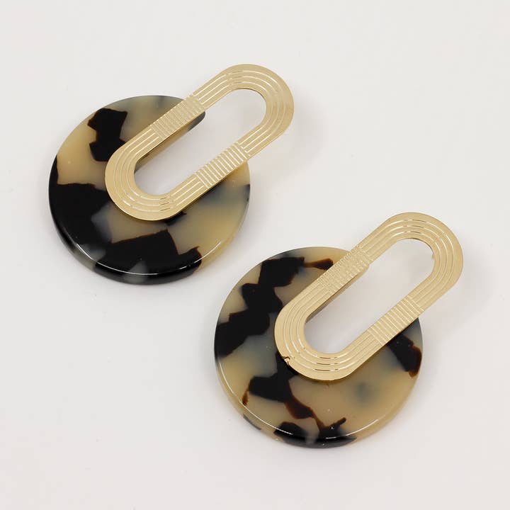 ERIN beige retro acetate graphic earrings for wholesale by Bonjour Aimée