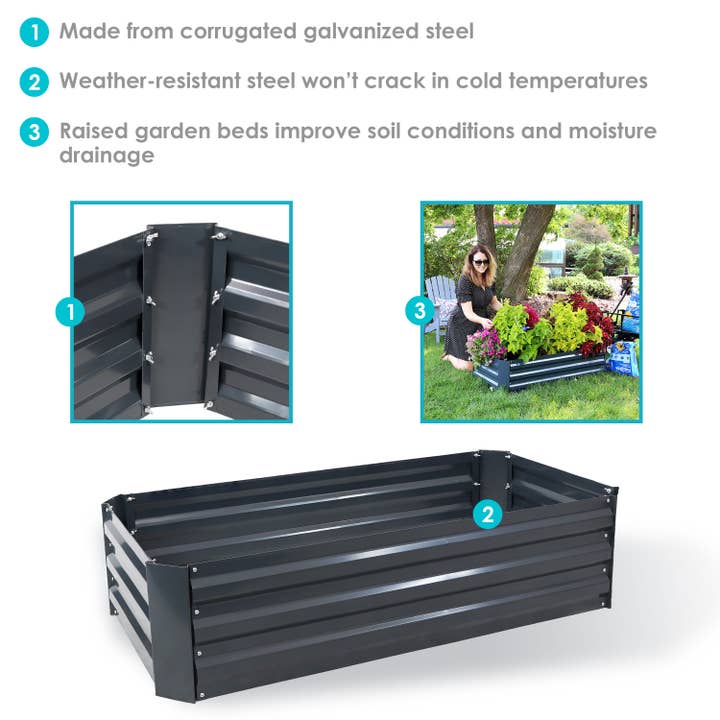 Sunnydaze Decor - Wholesale Planter Box - Sunnydaze Steel Garden Beds - 48" L x 11.75" H - Gray - 2pc