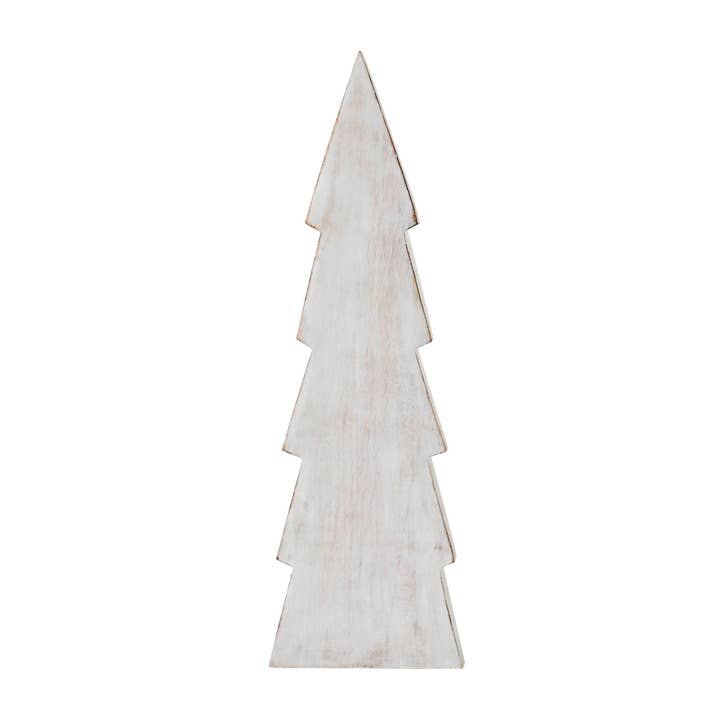 VHC Brands - Wholesale Decorative Tabletop Object - Christmas Tree Distressed White Wooden Figurine 15.75x5x1.5