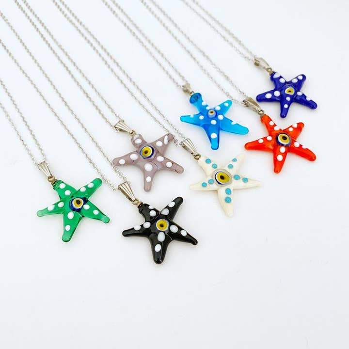 Evileyefavor – Engroshandel Halskæde med vedhæng – Murano Evil Eye Halskæde, Håndlavet Glas Starfish Vedhæng, Evil Eye Smykker