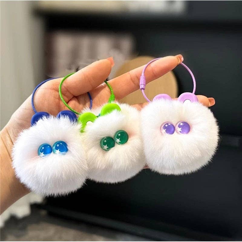 FurDecoration - Wholesale Keychain - Women's - Fluffy Rex Rabbit Fur Cute Cat Head Keychain & Bag Charm2