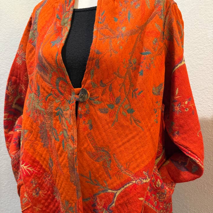 In Style Scarves - Wholesale Jacket - Women's - Reversible Merino Wool Duster Jacket in Tangerine Bird Color