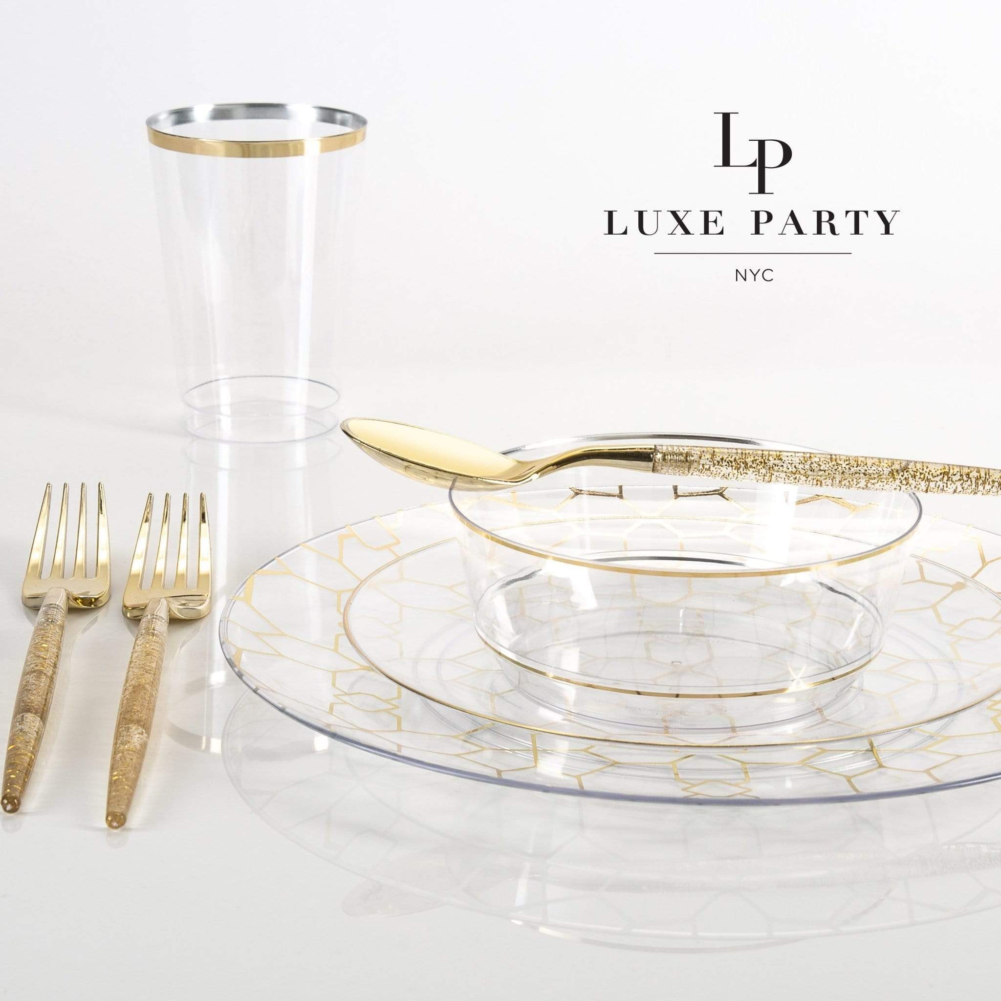 Luxe Party - Wholesale Disposable Plate - Round Clear • Gold Plastic Plates | 10 Pack2