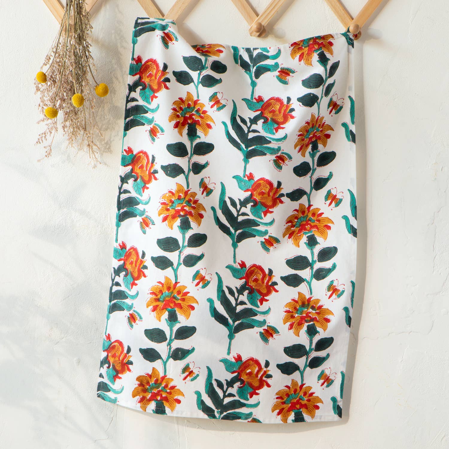 Danica Heirloom - Wholesale Tea Towel - Marigold Block Print Dishtowel2